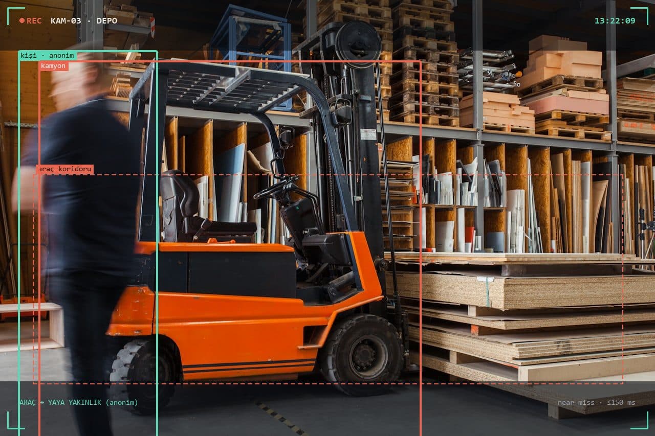 Araç-yaya yakınlık — forklift ve yaya near-miss