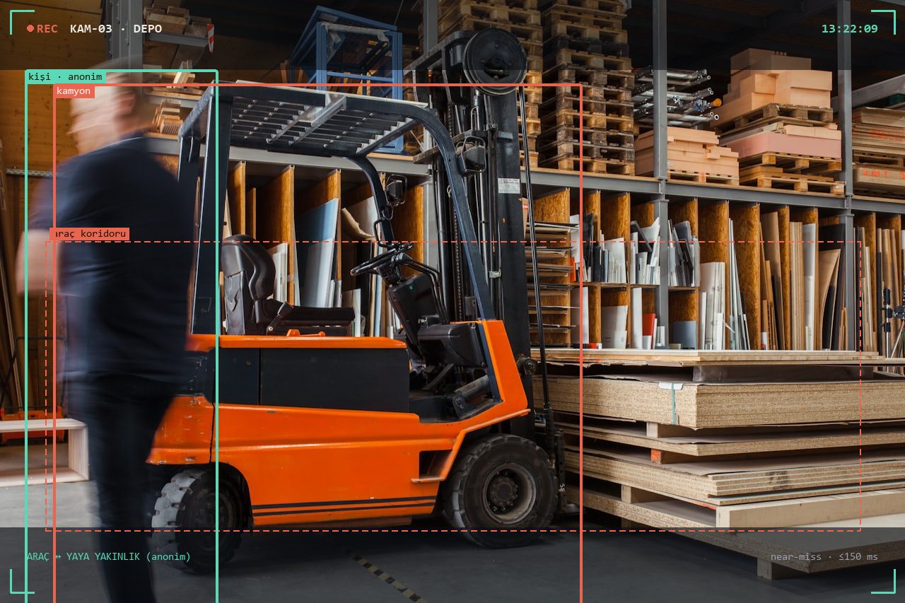 Araç-yaya yakınlık — forklift ve yaya near-miss